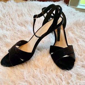 Dressy Strappy Black Velvet Heeled Sandal Size 10